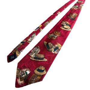 Vintage Polo by Ralph Lauren 100% Silk Tie with Straw Panama Hat and Men Scenes